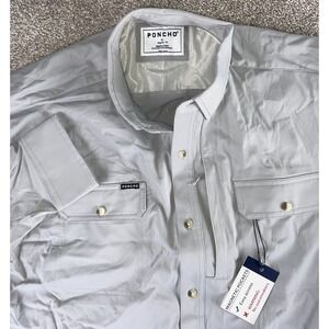 Poncho Regular Fit Magnetic Pockets Shirt Mens XL Gray E Logo Vent Nylon/Stretch